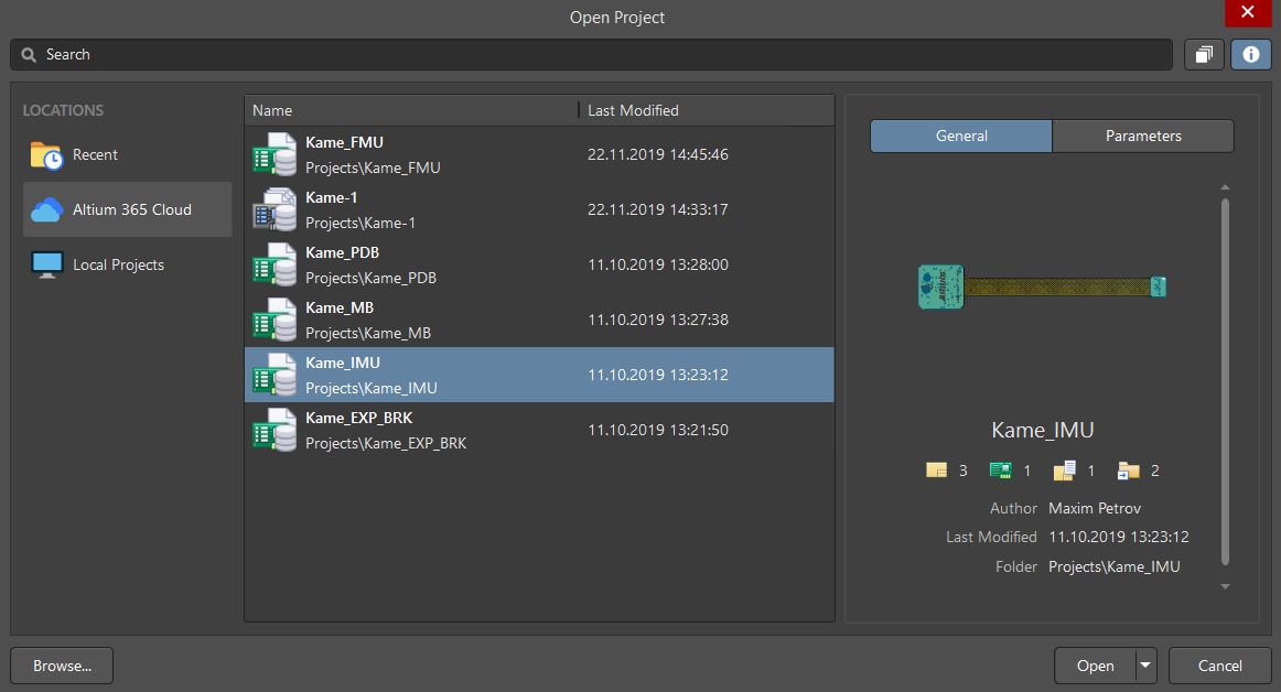 The Open Project dialog