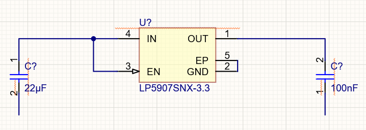 Wires placement at the left side of component LP5907SNX-3.3