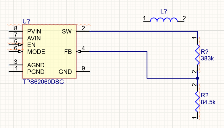 Pin 2 of TPS62060DSG is connected to the voltage divider