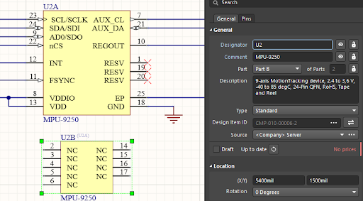 Placed component sub-part