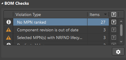 Enable Filtering for Components with the No MPN ranked violation