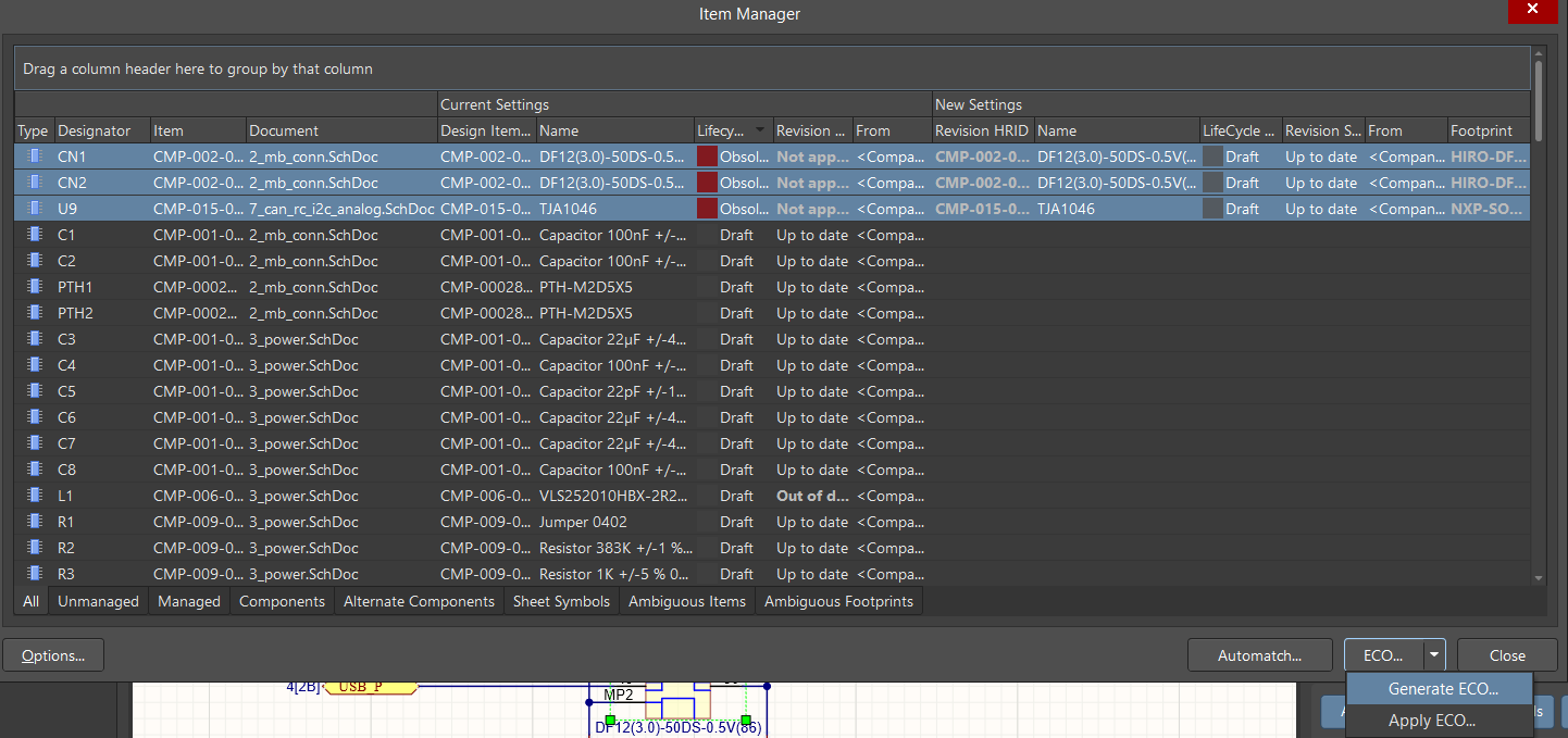 Generating an ECO for Obsolete Components