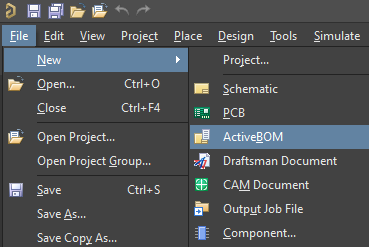 Creating a new ActiveBOM document.
