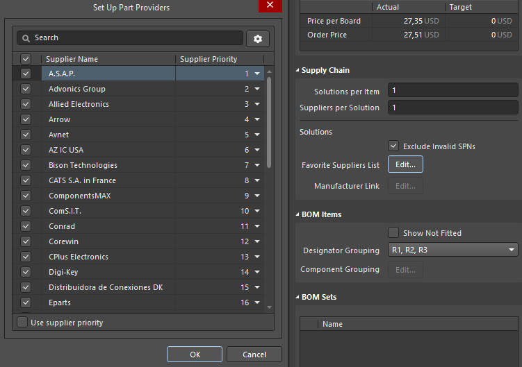 Editing the Part Suppliers List.
