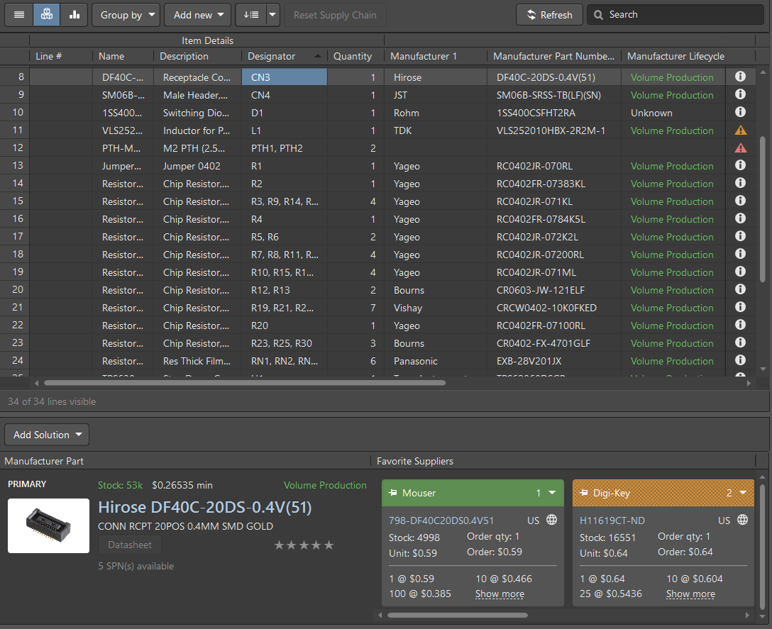 Part Solutions and Suppliers Suggestions for the Selected Connector.