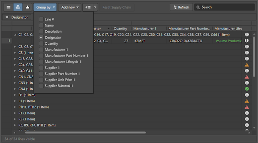 Component Grouping Based on Their Designators