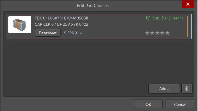 The Edit Part Choices dialog