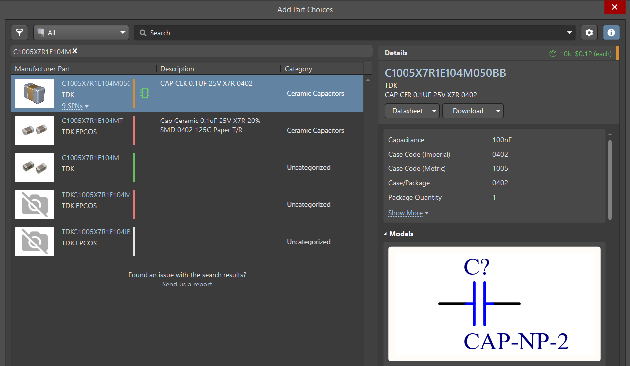 The Details Region of a Selected Component