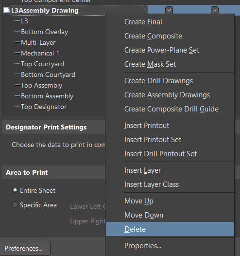 Layer removal in PCB Printout Properties dialog