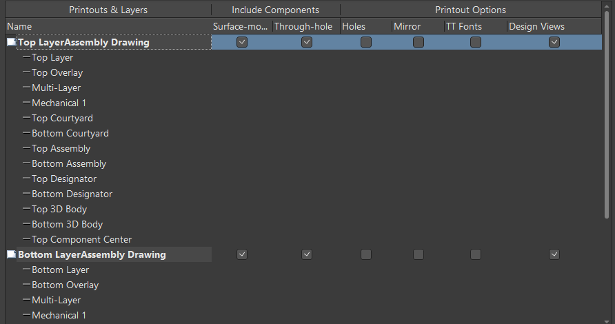 All layers are enabled for the PCB assembly drawing