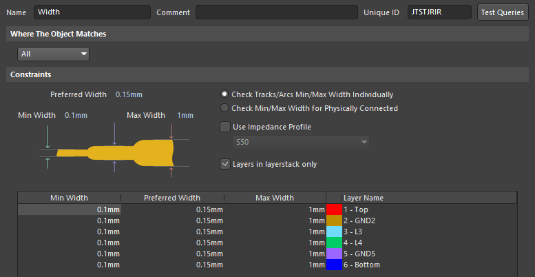 Width rule configuration