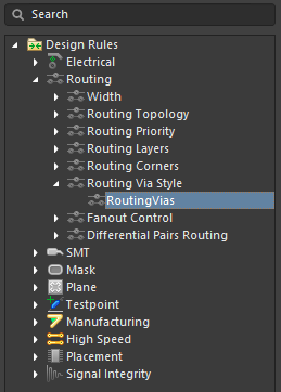 Default rule to setup vias configuration