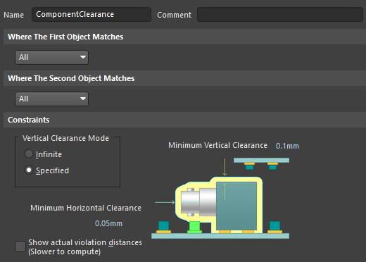 Configured component clearance rule