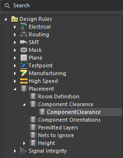 Default rule to setup vertical and horizontal clearance between components