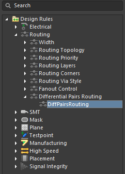 Default rule to setup differential pairs routing configuration