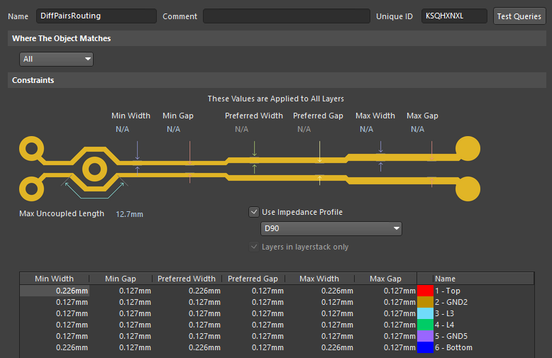Quick differential pair rule configuration using Impedance Profile