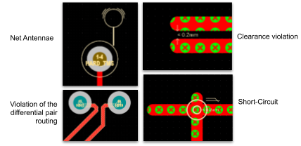 Examples of violations as displayed on the PCB
