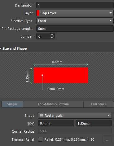 Defined properties of the pad