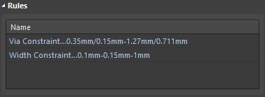 Rules region of the Properties panel