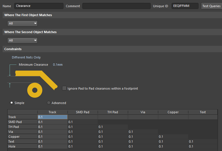 Clearance rule configuration