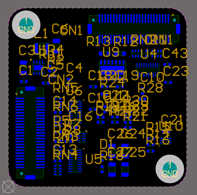 Completed component placement on the bottom layer of the PCB