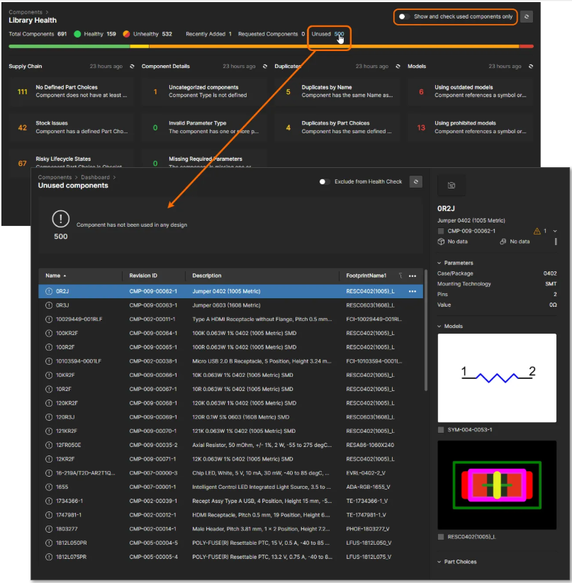Unused Components in the Library Health Menu