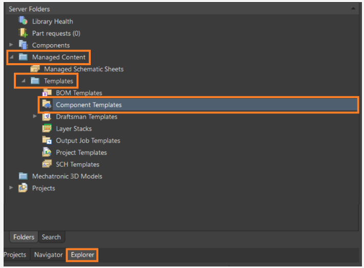 Explorer panel and component templates