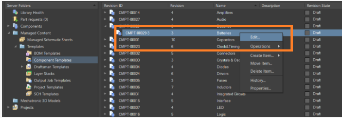 Edit component template