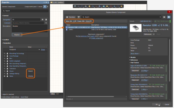 Replacing a generic component with a manufacturer's part