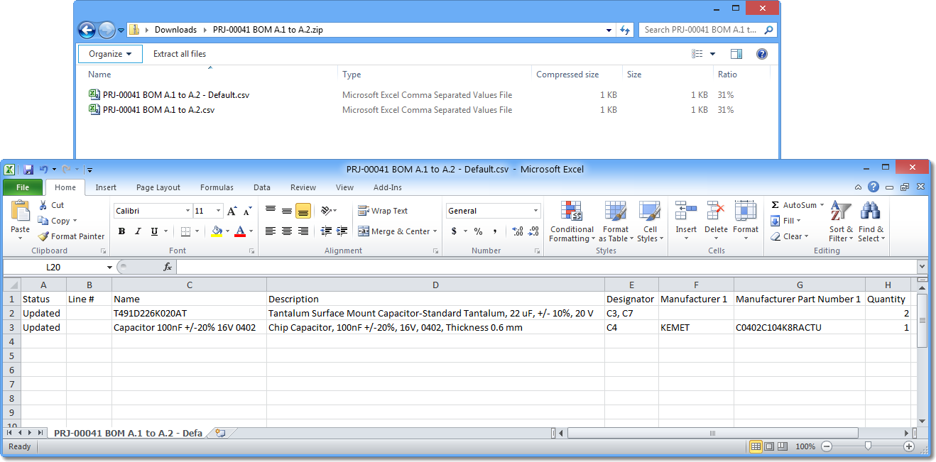 Fig. 7 - The downloaded BOM comparison CSV files